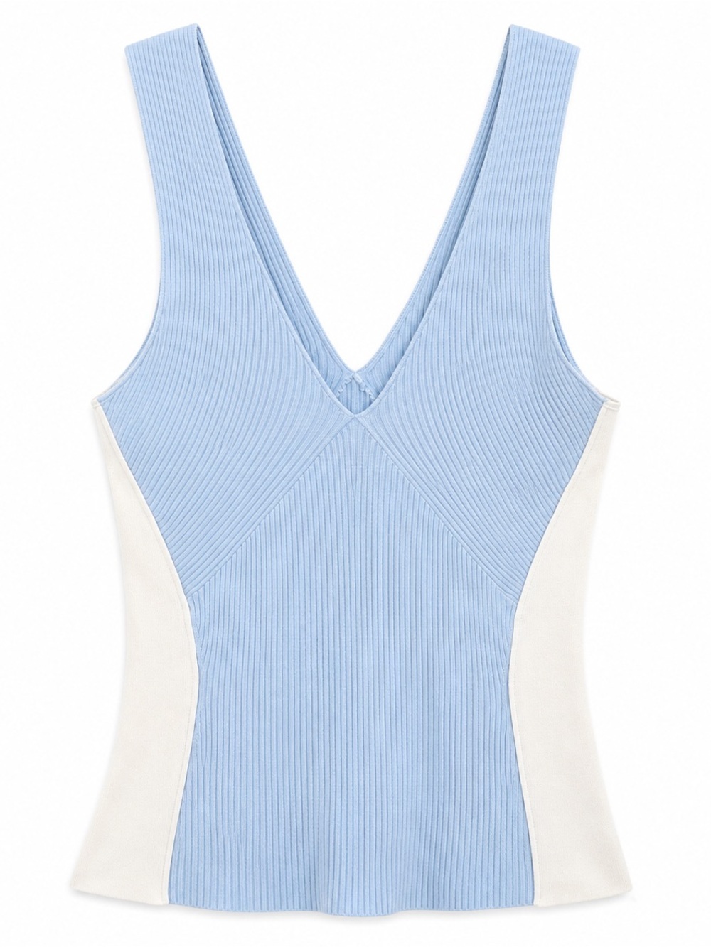 BCBGMAXAZRIA Colorblock Rib Knit Sweater Tank Top Heather Blue White Size L NWT